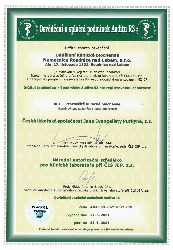 Nemocnice Roudnice nad Labem - aktuality - Certifikace klinických laboratoří