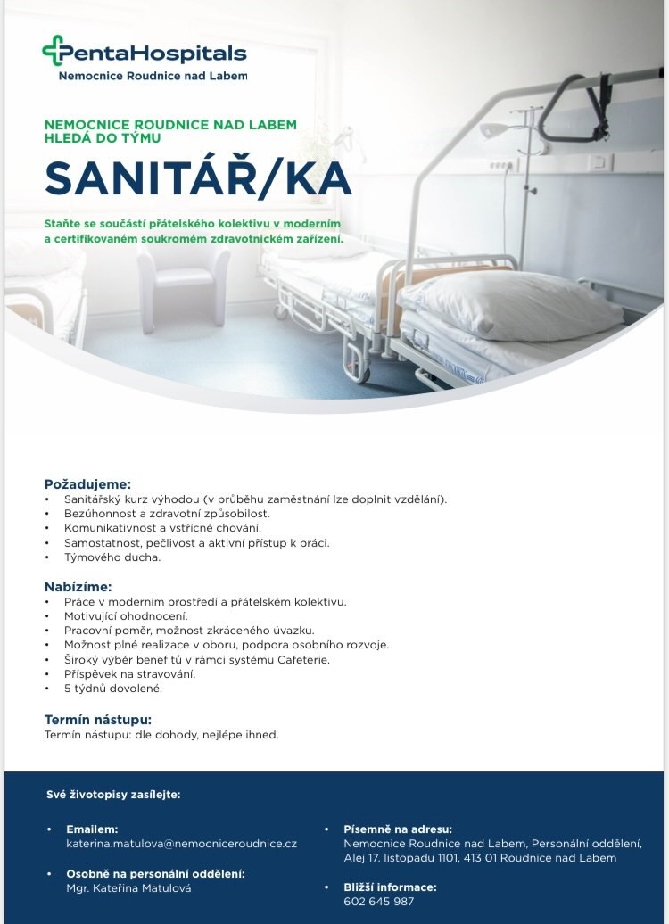 Nemocnice Roudnice nad Labem - aktuality - Hledáme sanitáře/sanitářku